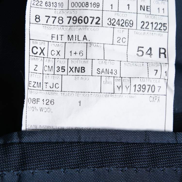 Pre Owned Ermenegildo Zegna Blue Wool Single Breasted Suit XXL