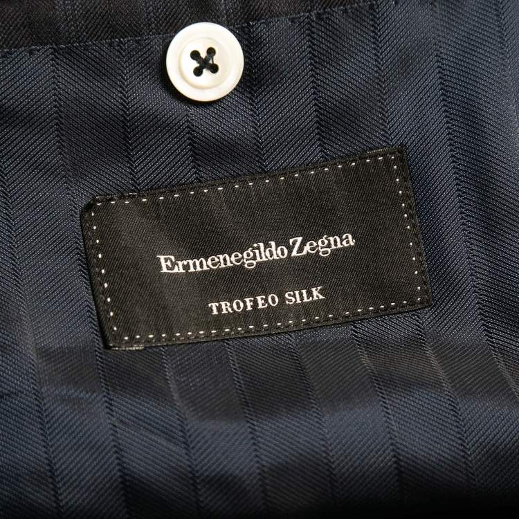 Pre Owned Ermenegildo Zegna Navy Blue Striped Trofeo Silk Suit Regular Fit Suit L