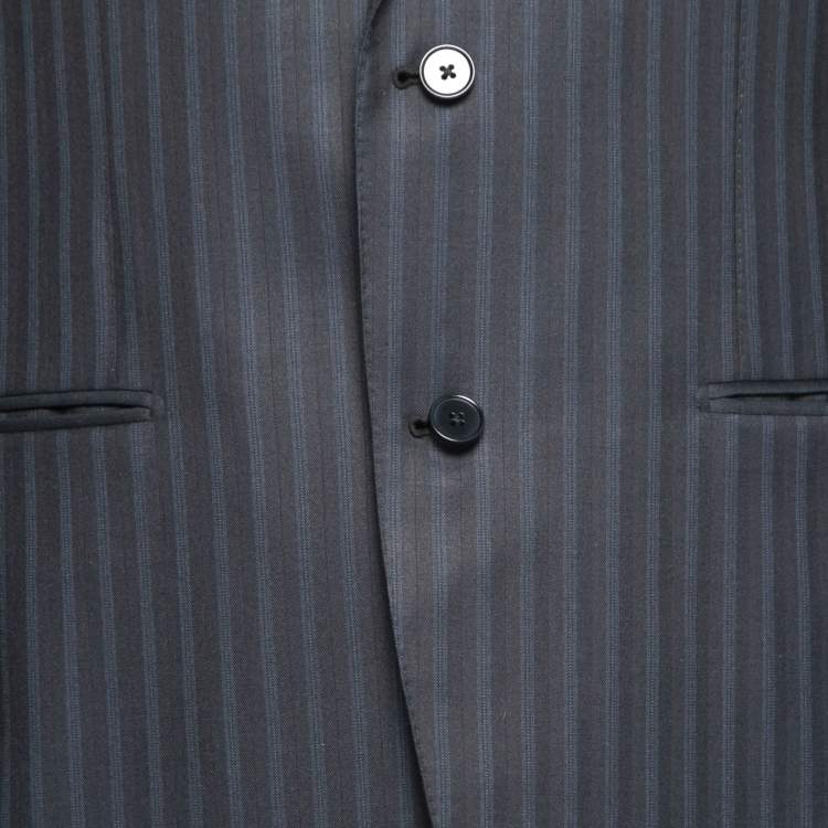 Pre Owned Ermenegildo Zegna Navy Blue Striped Trofeo Silk Suit Regular Fit Suit L