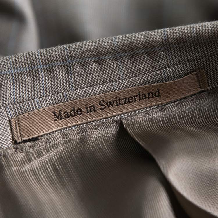 مملوكة مسبقًا Ermenegildo Zegna Grey Check Pattern Silk Single Breasted Suit 4XL