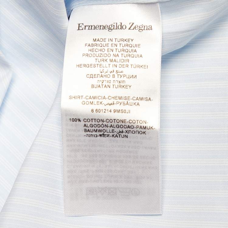 Pre Owned Ermenegildo Zegna Light Blue Striped Cotton 100Fili Tailored Fit Shirt L