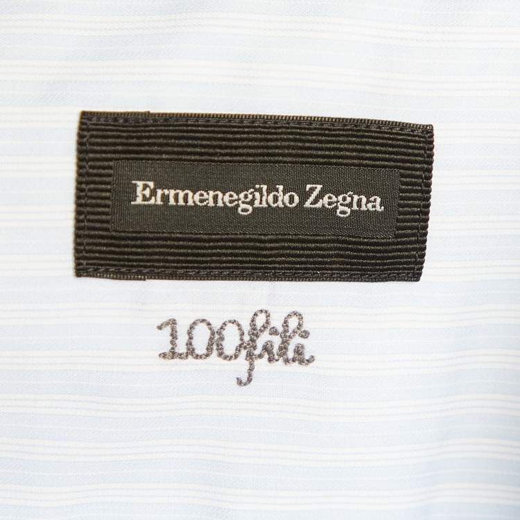 Pre Owned Ermenegildo Zegna Light Blue Striped Cotton 100Fili Tailored Fit Shirt L