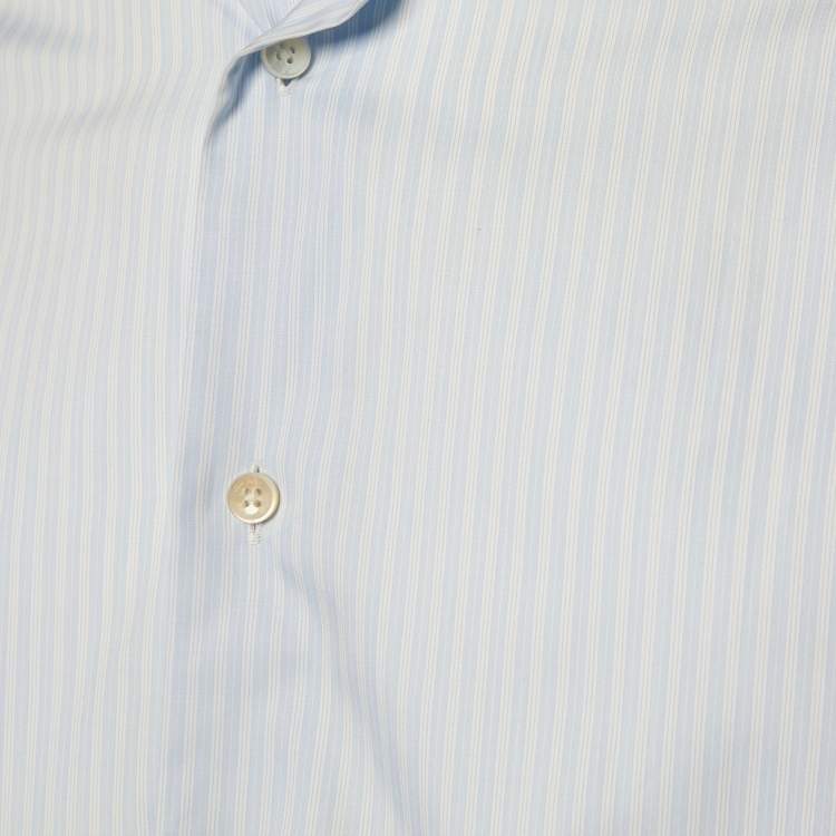 Pre Owned Ermenegildo Zegna Light Blue Striped Cotton 100Fili Tailored Fit Shirt L