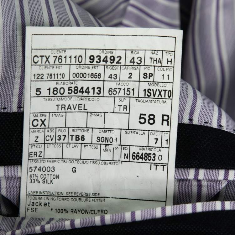 Pre Owned Ermenegildo Zegna Navy Blue Wool Single-Breasted Blazer 4XL