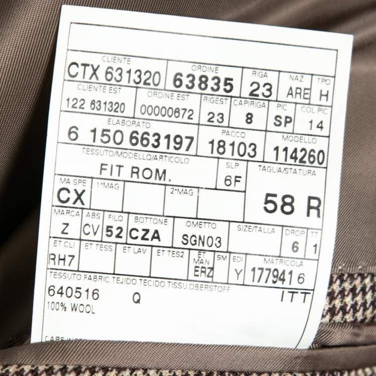 Pre Owned Ermenegildo Zegna Brown Houndstooth Wool Single-Breasted Blazer 4XL
