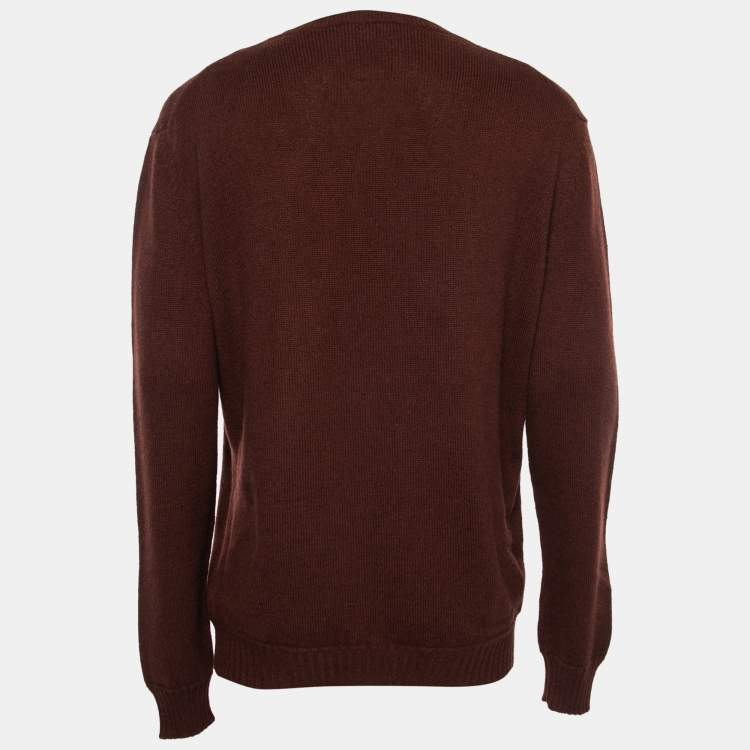 Pre Owned Ermenegildo Zegna Burgundy Cashmere Crewneck Sweater 3XL