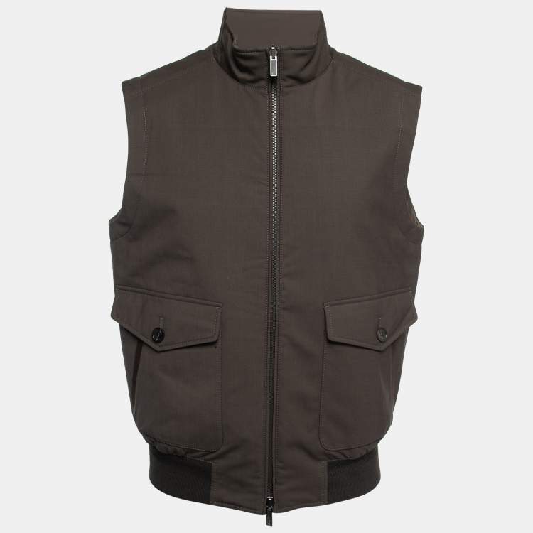 Ermenegildo Zegna Brown Synthetic Reversible Vest Jacket XL Ermenegildo Zegna The Luxury Closet