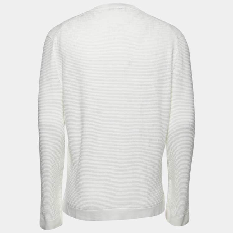 Pre Owned Ermenegildo Zegna White Textured Cotton Knit Sweater 2XL