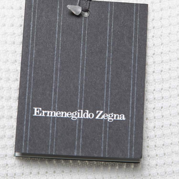 Pre Owned Ermenegildo Zegna White Textured Cotton Knit Sweater 2XL