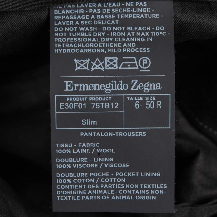 Pre Owned Ermenegildo Zegna Charcoal Grey Wool Slim Fit Trousers L