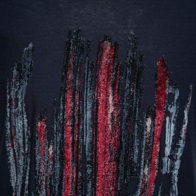 Pre Owned Ermenegildo Zegna Navy Blue Flock Patterned Short Sleeve T-Shirt XXL