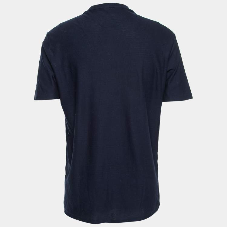 Pre Owned Ermenegildo Zegna Navy Blue Flock Patterned Short Sleeve T-Shirt XXL