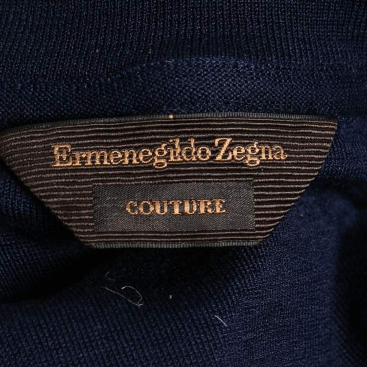 Pre Owned Ermenegildo Zegna Navy Blue Flock Patterned Short Sleeve T-Shirt XXL