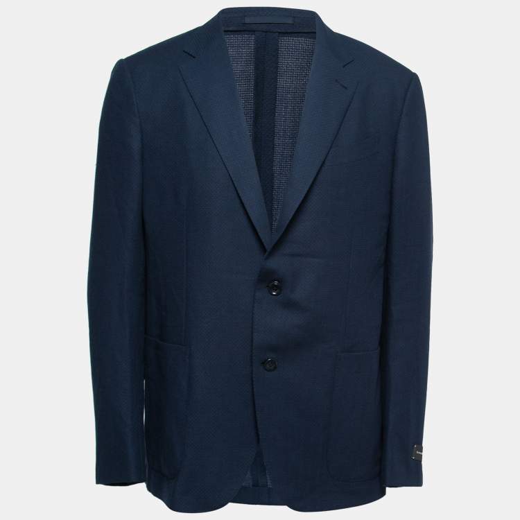 Pre Owned Ermenegildo Zegna Blue Patterned Wool Single-Breasted Blazer 2XL