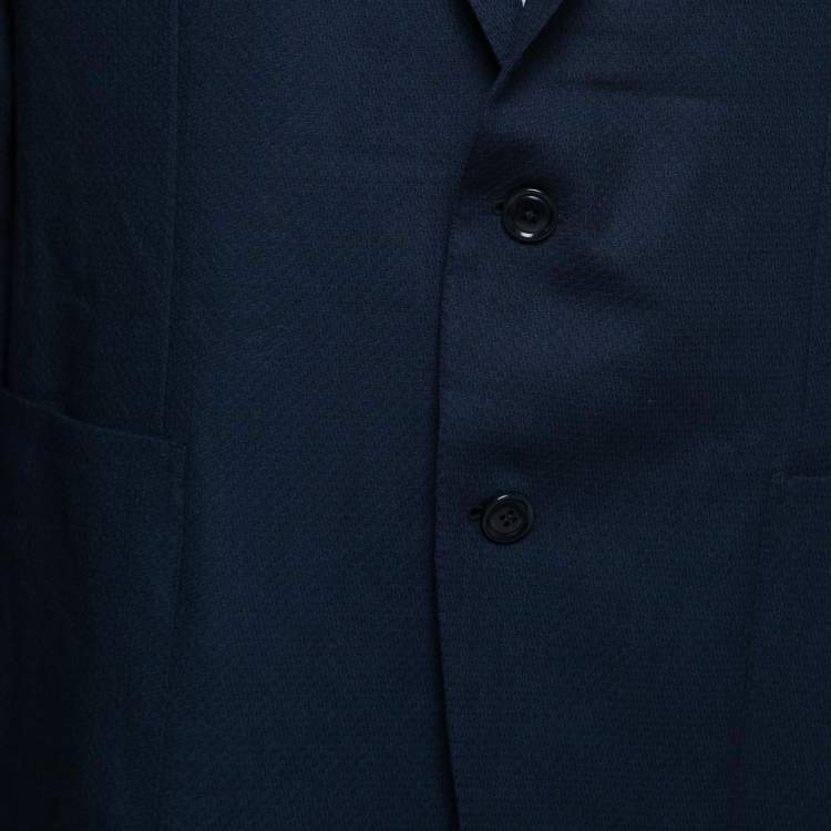 Pre Owned Ermenegildo Zegna Blue Patterned Wool Single-Breasted Blazer 2XL