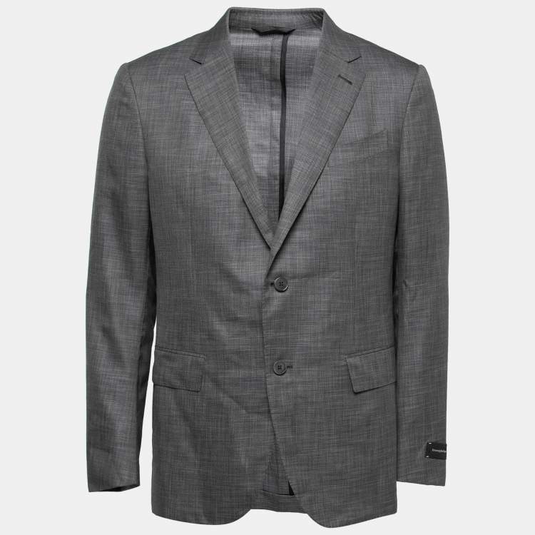 Pre Owned Ermenegildo Zegna Grey Patterned Wool  Single-Breasted Blazer XL