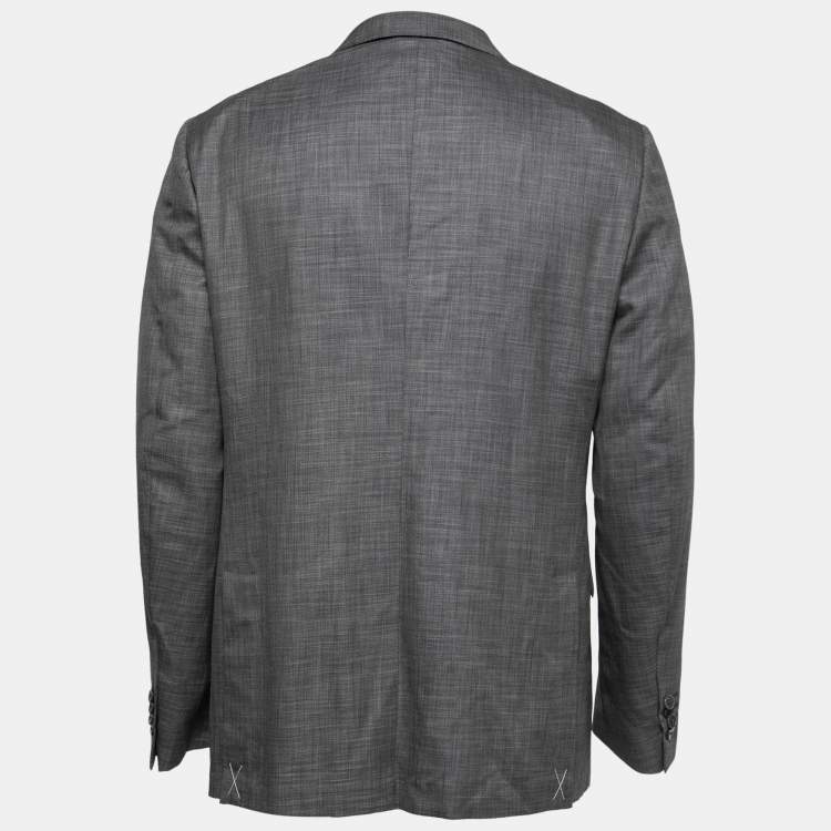 Pre Owned Ermenegildo Zegna Grey Patterned Wool  Single-Breasted Blazer XL