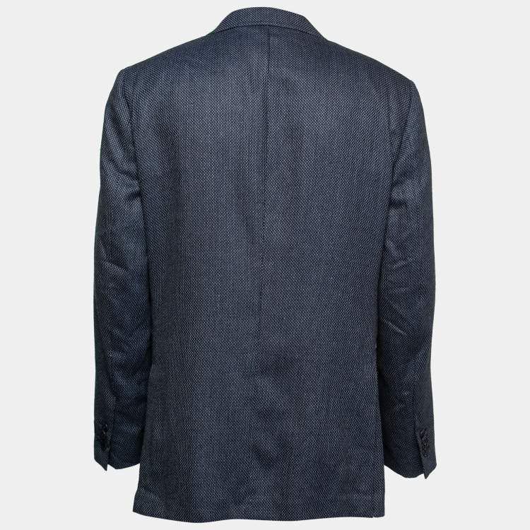 Pre Owned Ermenegildo Zegna Blue Patterned Crepe Single-Breasted Blazer 4XL