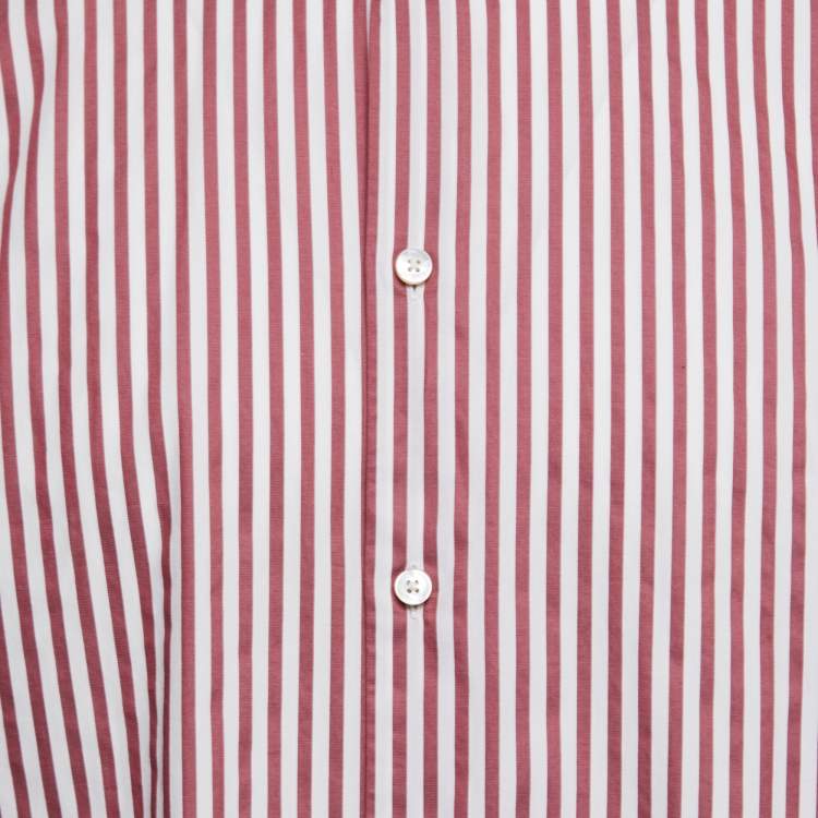 Pre Owned Ermenegildo Zegna Red Striped Cotton Button Front Shirt L