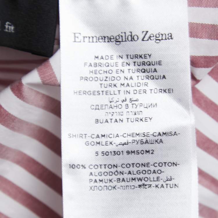 Pre Owned Ermenegildo Zegna Red Striped Cotton Button Front Shirt L
