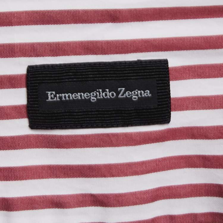 Pre Owned Ermenegildo Zegna Red Striped Cotton Button Front Shirt L