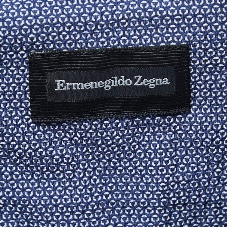 Pre Owned Ermenegildo Zegna Blue Patterned Cotton Button Front Shirt 3XL