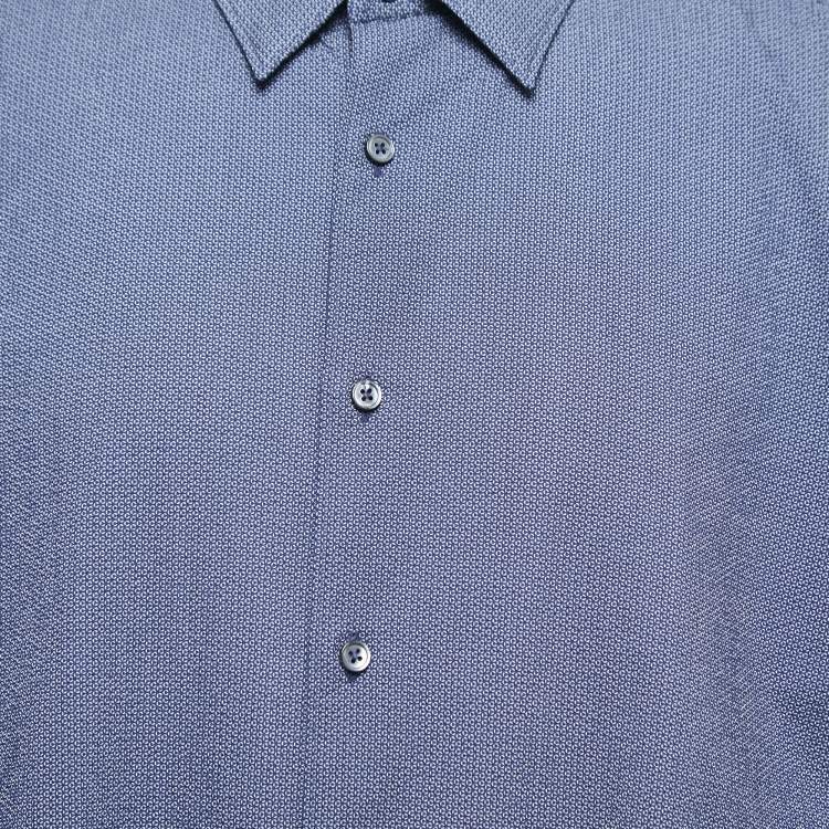 Pre Owned Ermenegildo Zegna Blue Patterned Cotton Button Front Shirt 3XL