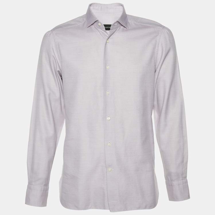 Pre Owned Ermenegildo Zegna Light Purple Patterned Cotton H Contemporaray Fit Shirt L