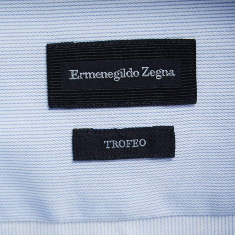 Pre Owned Ermenegildo Zegna Blue Striped Cotton Trofeo Tailored Fit Button Front Shirt XXL