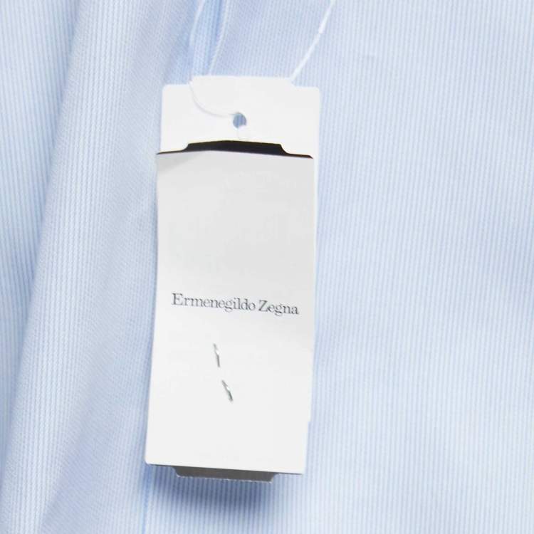 Pre Owned Ermenegildo Zegna Blue Striped Cotton Trofeo Tailored Fit Button Front Shirt XXL