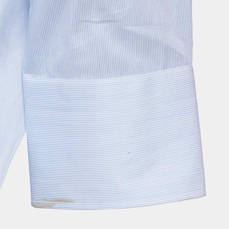 Pre Owned Ermenegildo Zegna Blue Striped Cotton Trofeo Tailored Fit Button Front Shirt XXL