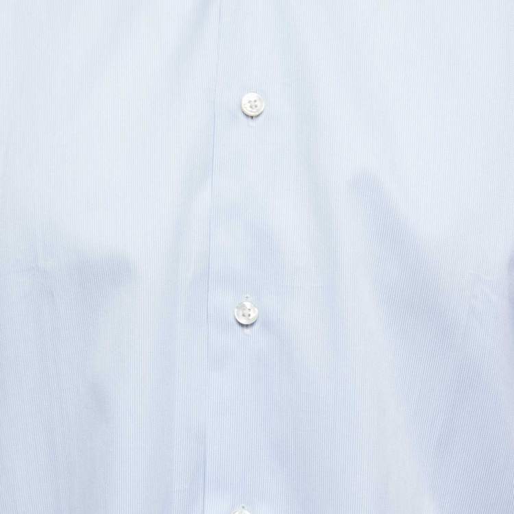 Pre Owned Ermenegildo Zegna Blue Striped Cotton Trofeo Tailored Fit Button Front Shirt XXL