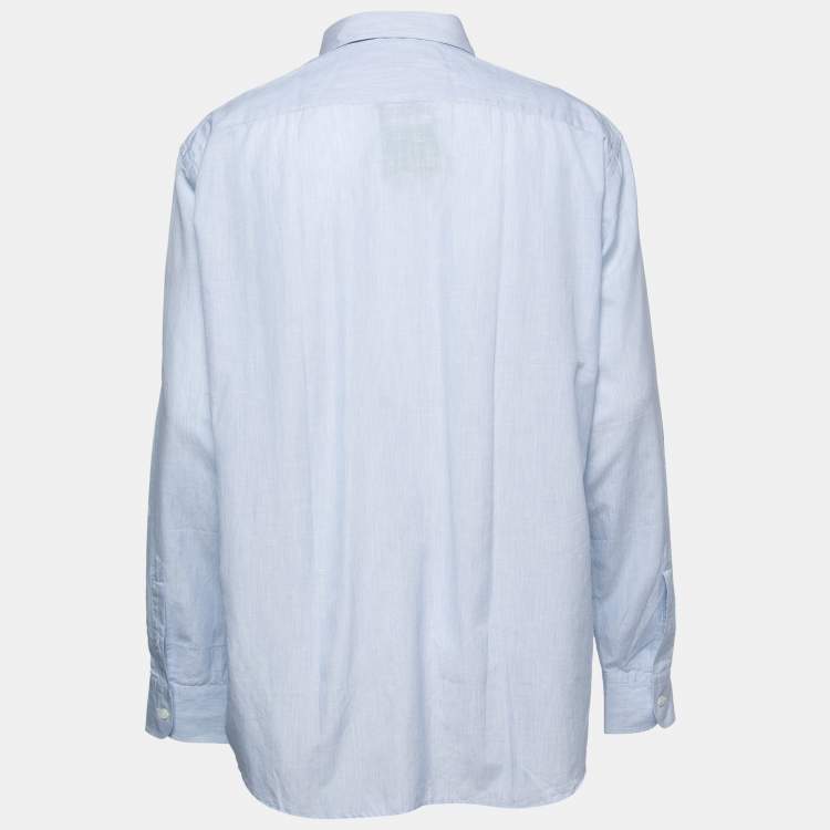 Pre Owned Ermenegildo Zegna Blue Striped Cotton and Linen Button Front Shirt XXXL