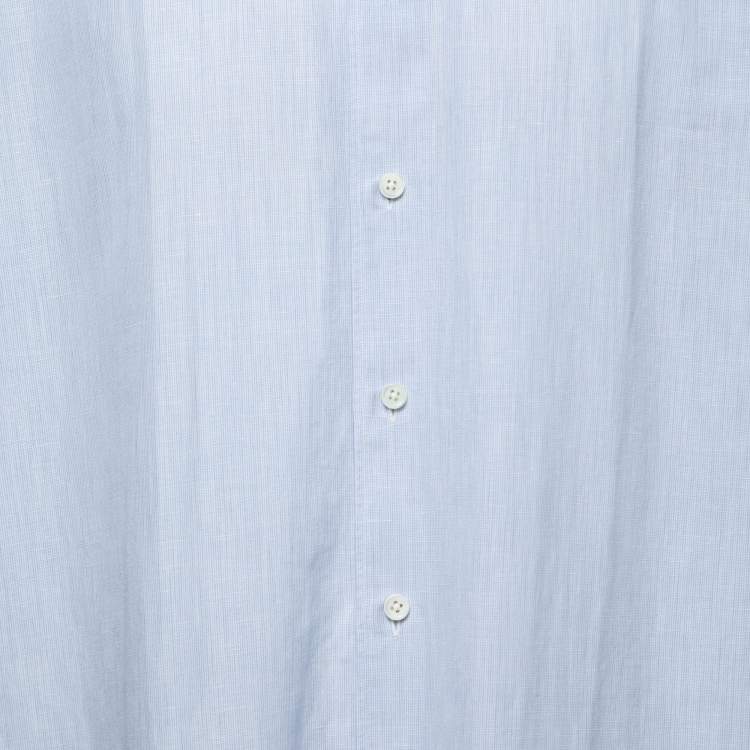 Pre Owned Ermenegildo Zegna Blue Striped Cotton and Linen Button Front Shirt XXXL