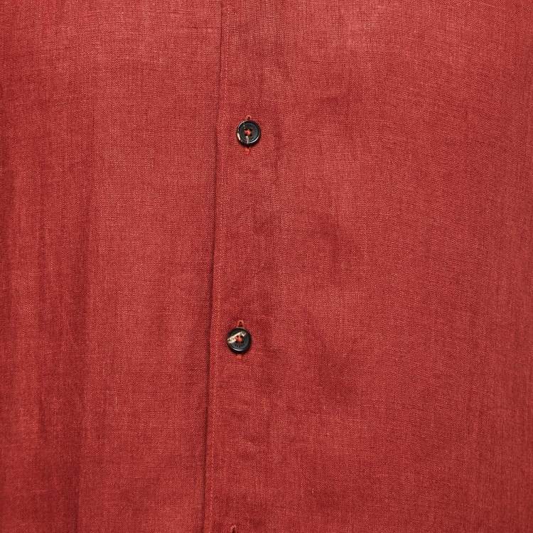 Pre Owned Ermenegildo Zegna Brick Red Linen Button Front Shirt M