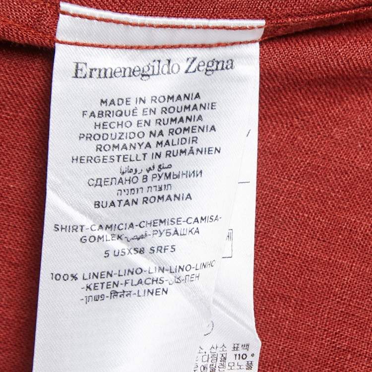 Pre Owned Ermenegildo Zegna Brick Red Linen Button Front Shirt M