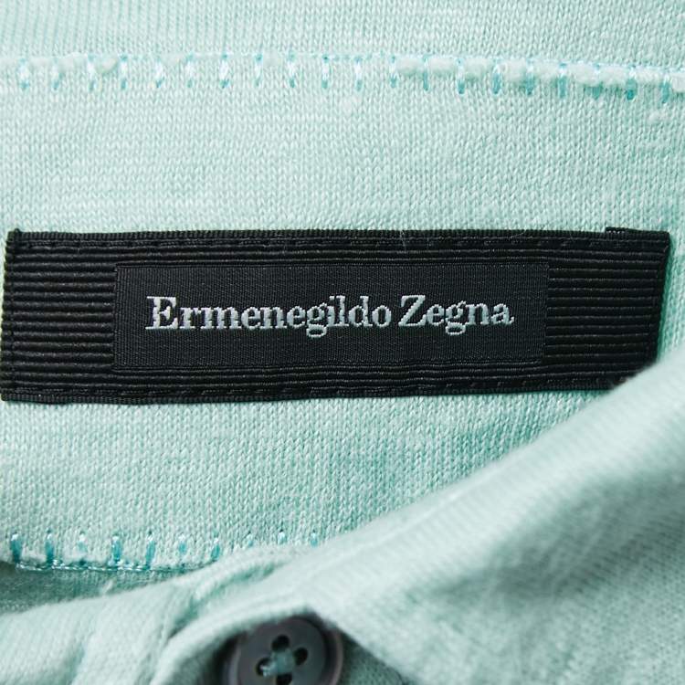 Pre Owned Ermenegildo Zegna Pale Green Linen Polo T-Shirt L
