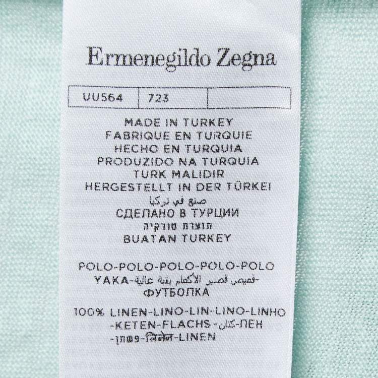 Pre Owned Ermenegildo Zegna Pale Green Linen Polo T-Shirt L