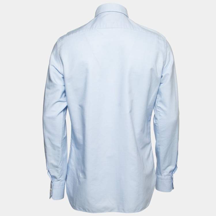 Pre Owned Ermenegildo Zegna Light Blue Cotton Slim Fit Shirt L