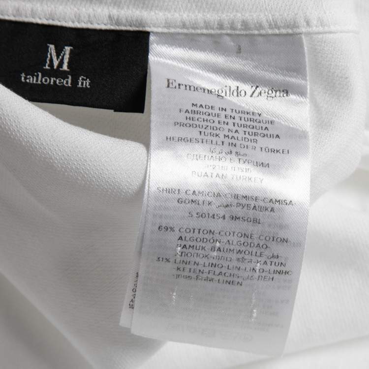 Pre Owned Ermenegildo Zegna White Cotton & Linen Tailored Fit Shirt M