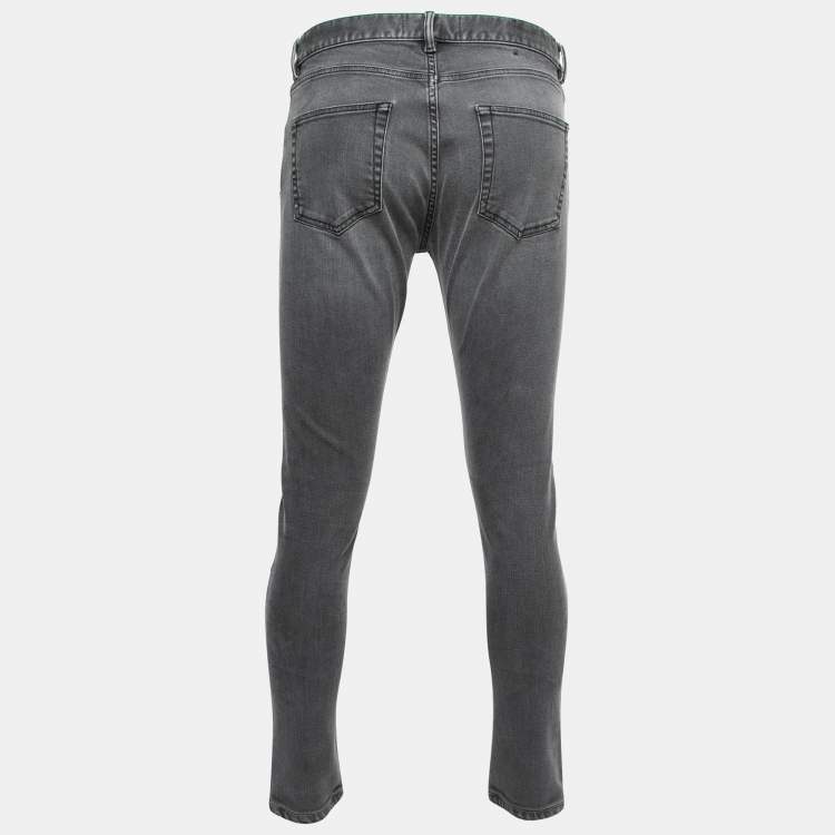 Pre Owned Ermenegildo Zegna Grey Distressed Denim Tapered Leg Jeans M Waist 32"