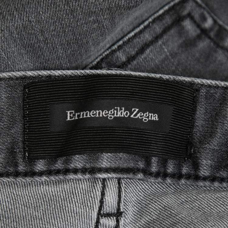 Pre Owned Ermenegildo Zegna Grey Distressed Denim Tapered Leg Jeans M Waist 32"
