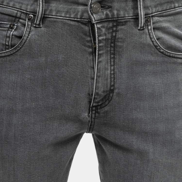 Pre Owned Ermenegildo Zegna Grey Distressed Denim Tapered Leg Jeans M Waist 32"