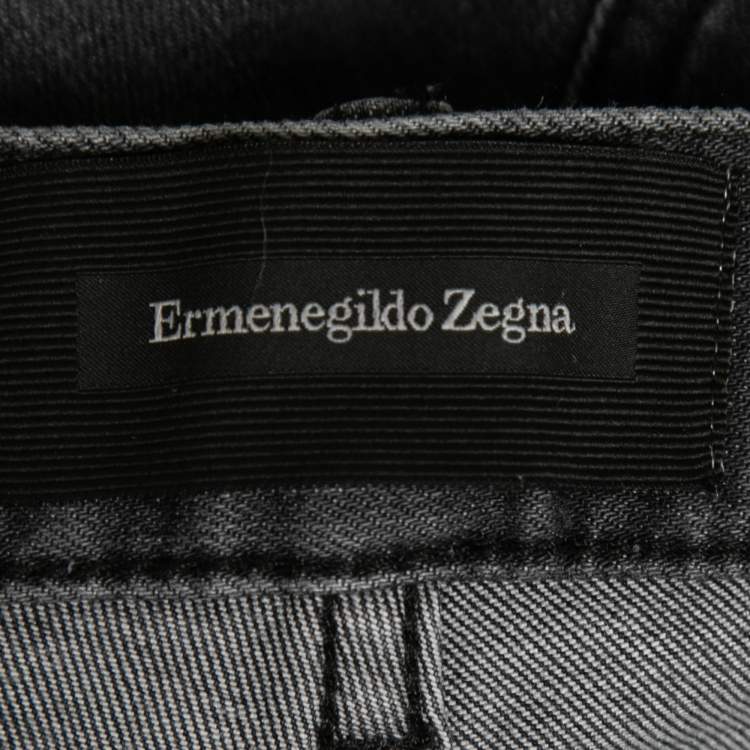Pre Owned Ermenegildo Zegna Grey Washed Denim Tapered Leg Jeans M Waist 32"