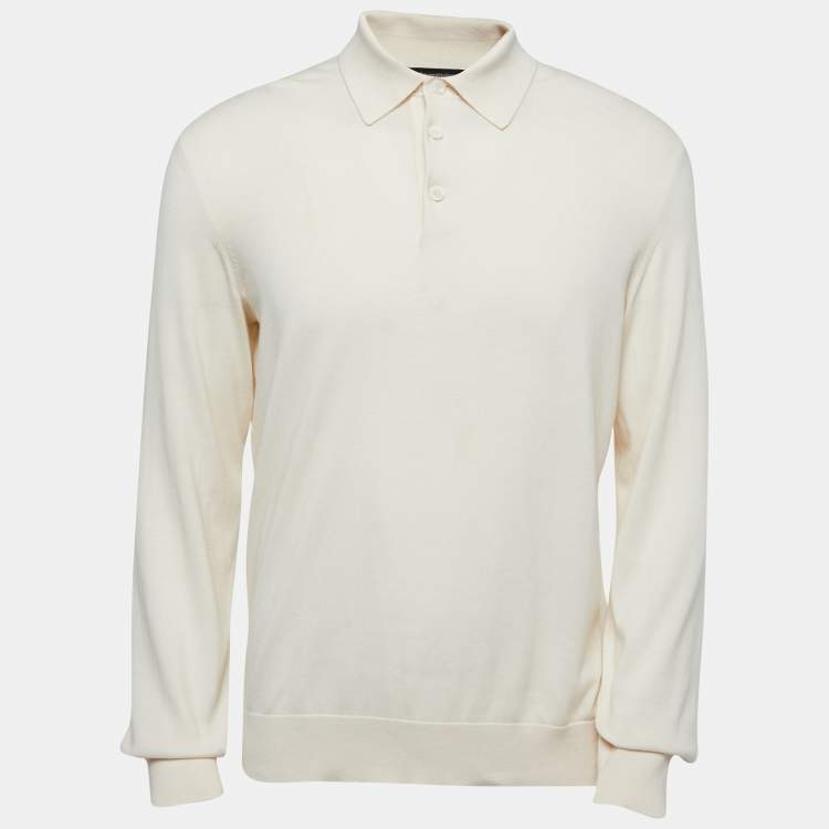Pre Owned Ermenegildo Zegna Cream Cashmere Blend Knit Full Sleeve T-Shirt M