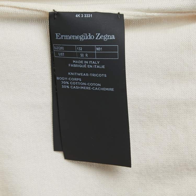 Pre Owned Ermenegildo Zegna Cream Cashmere Blend Knit Full Sleeve T-Shirt M