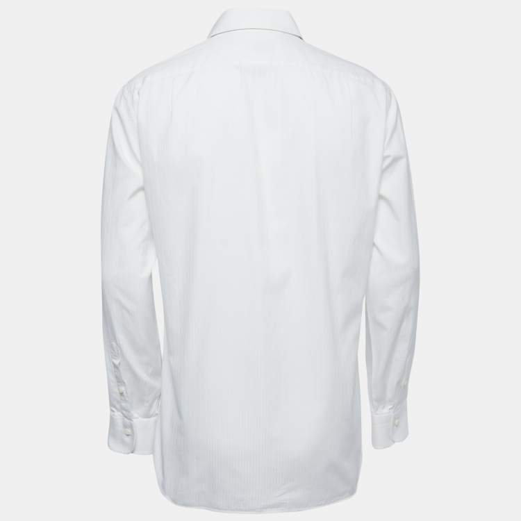 Pre Owned Ermenegildo Zegna White Patterned Cotton Full Sleeve Shirt M