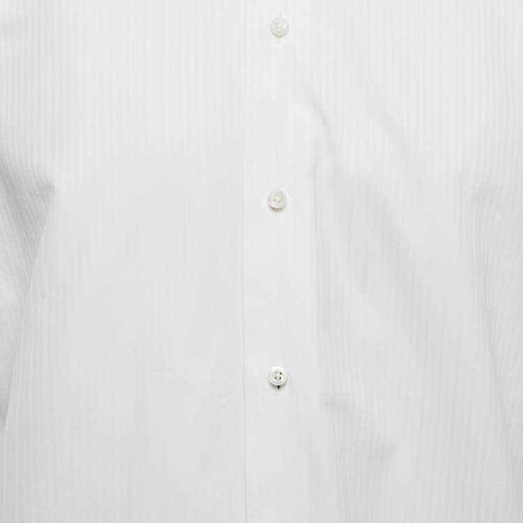 Pre Owned Ermenegildo Zegna White Patterned Cotton Full Sleeve Shirt M