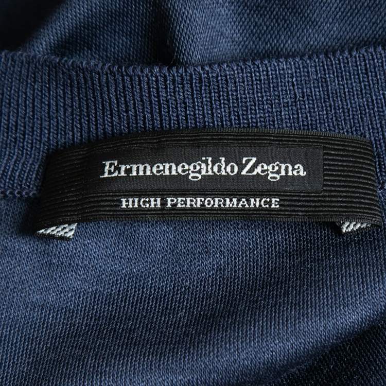 Pre Owned Ermenegildo Zegna Navy Blue Wool High Performance Crew Neck T-Shirt L