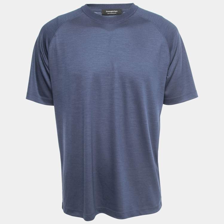 Pre Owned Ermenegildo Zegna Navy Blue Wool High Performance Crew Neck T-Shirt L